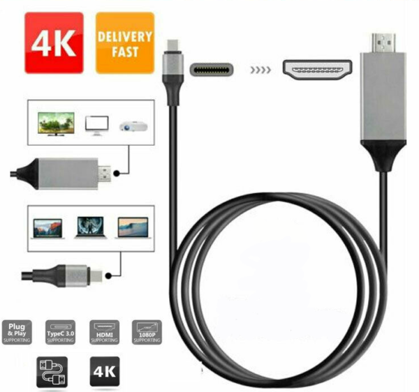 USB-C Type C to HDMI Cable 4K HD TV Converter Adapter For Samsung Huawei Macbook